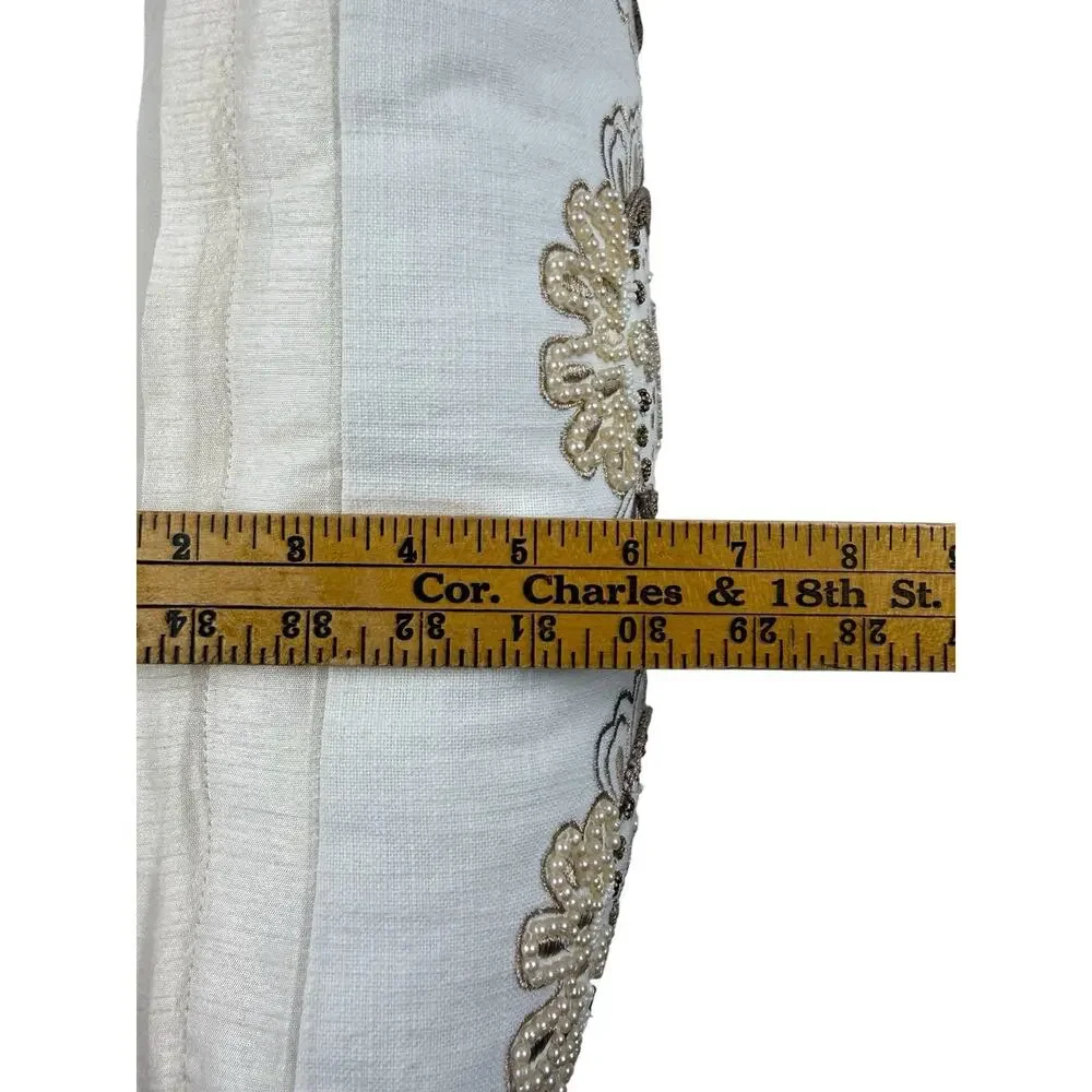 Pier 1 Throw Pillow Rectangular Linen Silk Beaded Pearl Ivory Gold Boho Chic